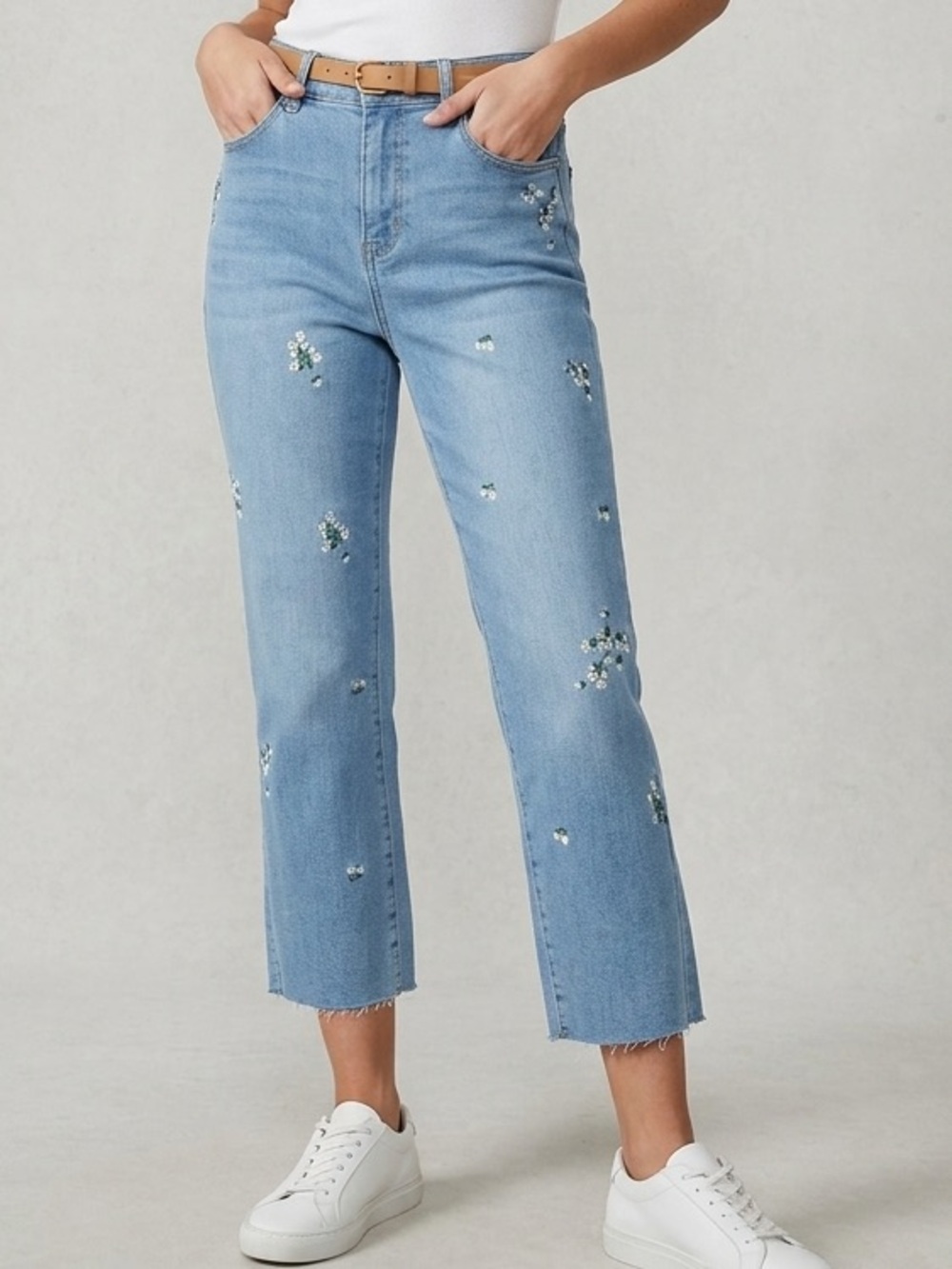 Embroidered Cropped High Rise Jeans - Picture 2 of 6